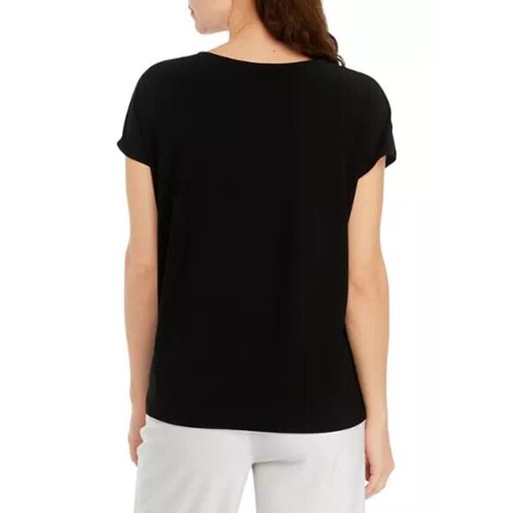 Vince Camuto V-Neck Short Sleeve Blouse Top Solid Rich Black Size XS NWT - Picture 2 of 12